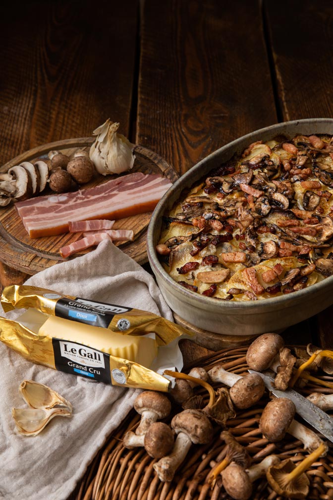 recette du gratin de pommes de terre aux champignons et lardons