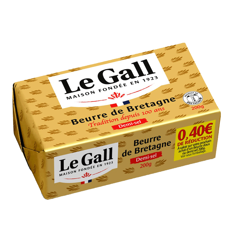beurre de bretagne demi-sel Le Gall en plaquette de 200g