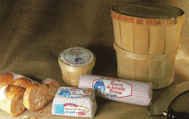 Gamme des beurre de baratte Le Gall dans les années 70. MAison Le Gall, laiterie centenaire bretonne, depuis 1923.