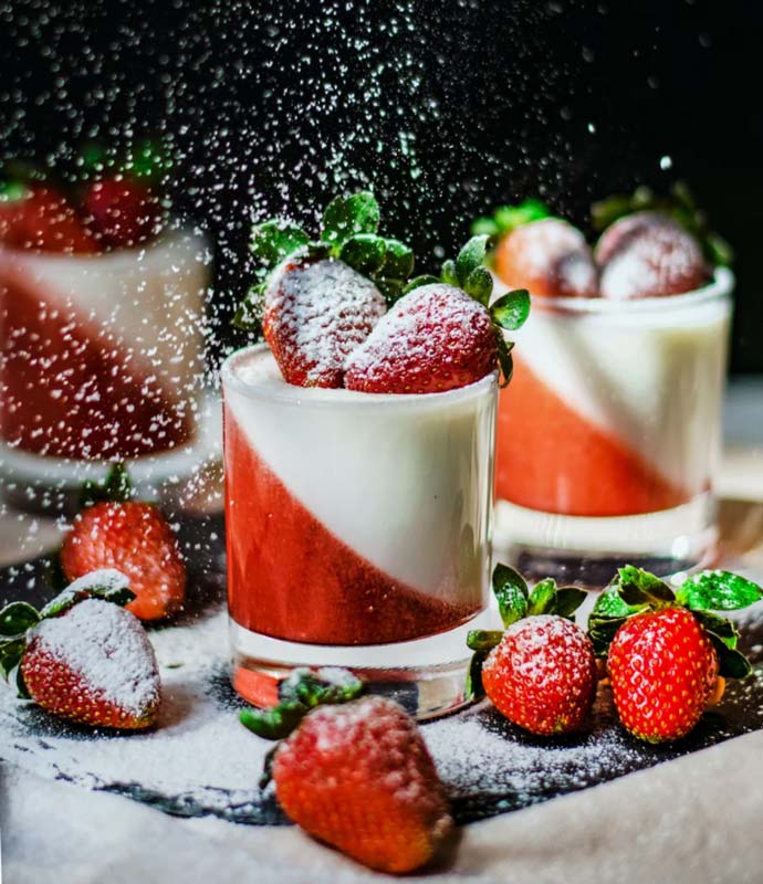 recette panna cota bicolore a la fraise à la crème fleurette Le Gall